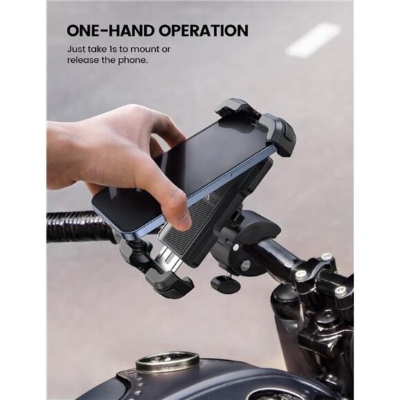 Motorcycle Phone Mount, Bike Phone Holder - Upgrade Quick Install Handlebar Clip - Picture 2 of 7